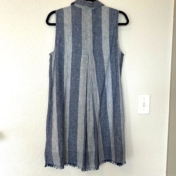 beachlunchlounge Anthropology Zena Linen Blend Distressed Hem Shirt Dress SZ S/P - Picture 4 of 9